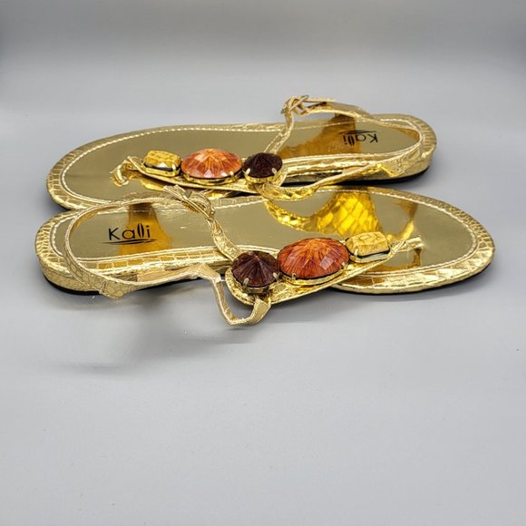 KALI Gold T-Strap Sandals - Picture 4 of 12